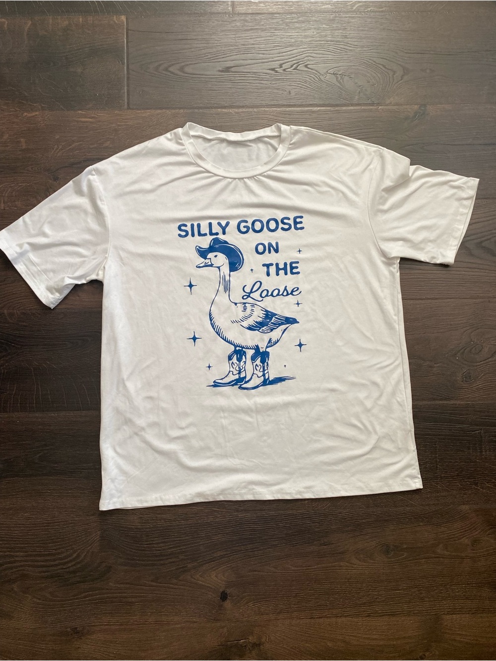 SHEIN White Graphic 'Silly Goose On The Loose' Short Sleeve Tee